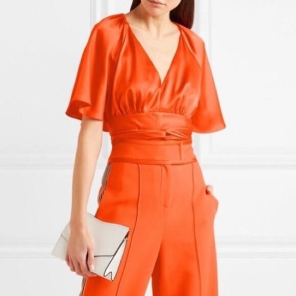 Diane Von Furstenburg orange satin plunge wrap crop blouse ASO Camilla Cabello - Picture 8 of 8
